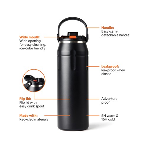 black Botella deportiva térmica Nordic Drift RCS Trail 940 ml
