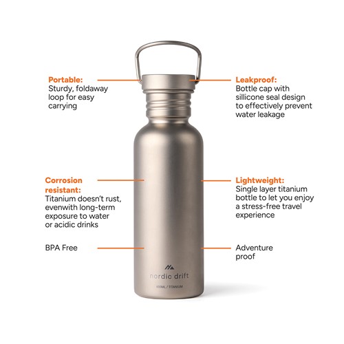 Bouteille d'eau 600ml ultra légère titane Nordic Drift Trail - 3