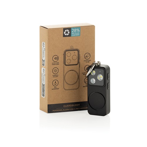black GuardBuddy RCS alarma personal recargable por USB-C