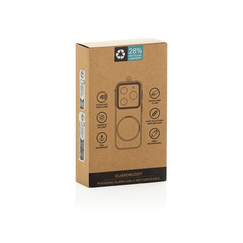 black GuardBuddy RCS alarma personal recargable por USB-C