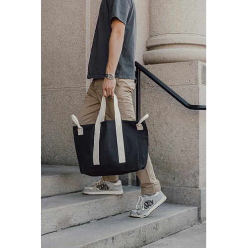 black Bolsa playa BEAU AWARE™ lona reciclada 400 g/m² asa lateral