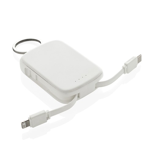 white Llavero Nexo y batería externa 2000 mAh con cables RCS