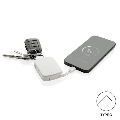 white Llavero Nexo y batería externa 2000 mAh con cables RCS