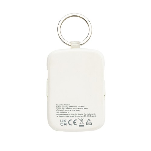 white Llavero Nexo y batería externa 2000 mAh con cables RCS