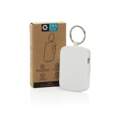 white Llavero Nexo y batería externa 2000 mAh con cables RCS