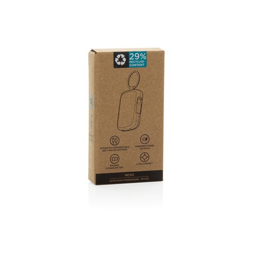 white Llavero Nexo y batería externa 2000 mAh con cables RCS