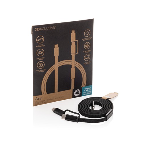 black Cable de carga rápida 2 en 1 Arc RCS de 60W y 120 cm