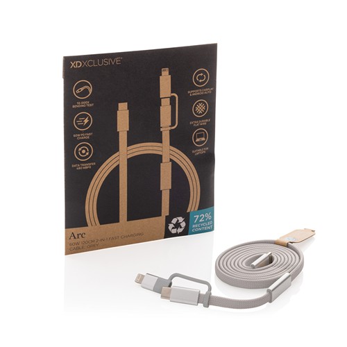 gray Cable de carga rápida 2 en 1 Arc RCS de 60W y 120 cm