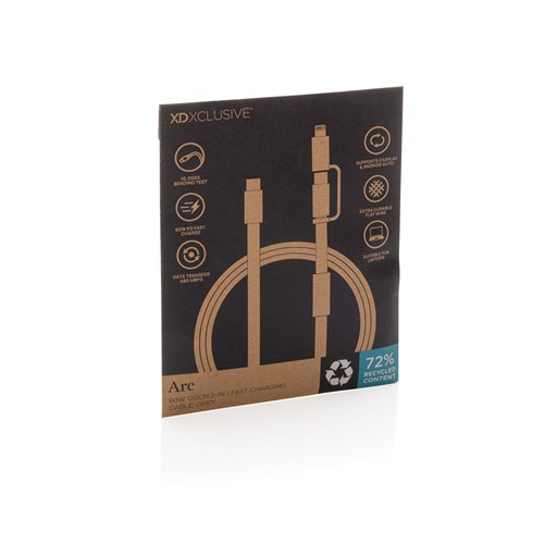 gray Cable de carga rápida 2 en 1 Arc RCS de 60W y 120 cm