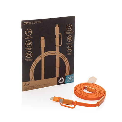 orange Cable de carga rápida 2 en 1 Arc RCS de 60W y 120 cm