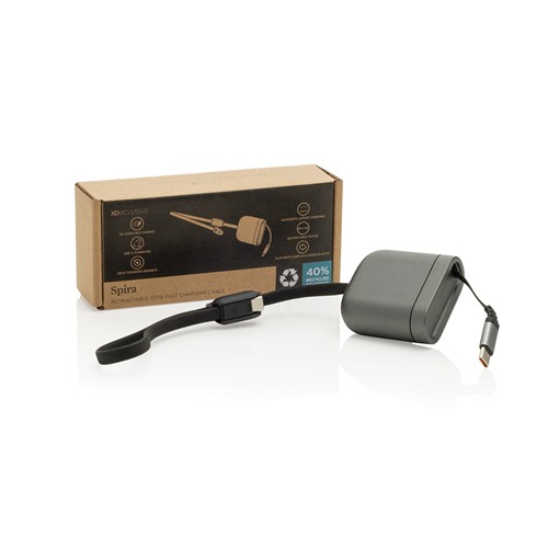 gray Cable de carga rápida 100W retráctil reciclado Spira RCS