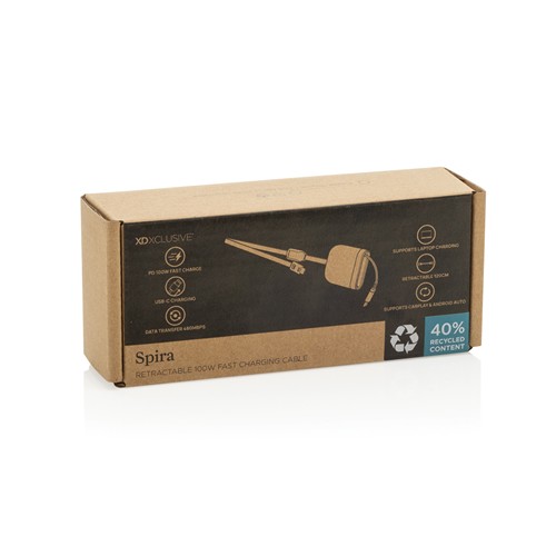 gray Cable de carga rápida 100W retráctil reciclado Spira RCS