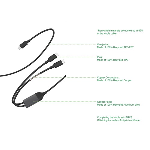 black Cable de salida dual USB-C Terra 100W RCS