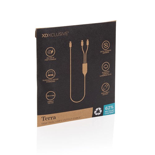 black Cable de salida dual USB-C Terra 100W RCS