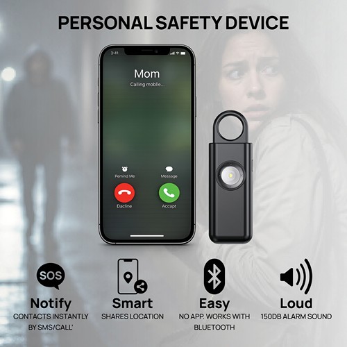 black Alarma de emergencia recargable Safio RCS con función SOS