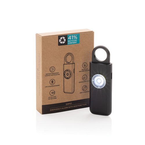 black Alarma de emergencia recargable Safio RCS con función SOS