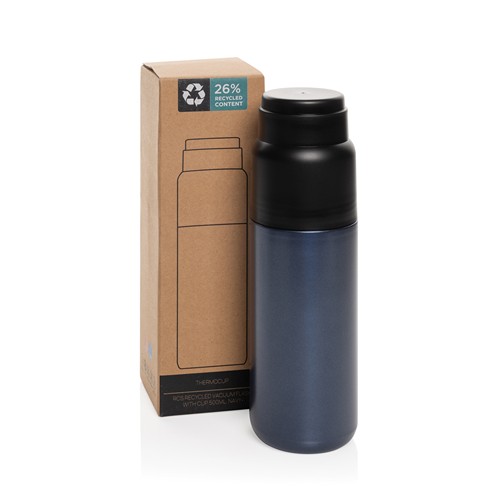 azul marino Termo reciclado Thermocup RCS con taza de 500 ml