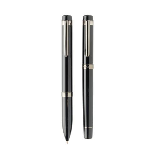 black Set de bolígrafos Swiss Peak OSLO acero inoxidable reciclado