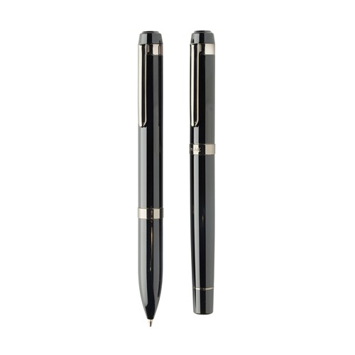 black Set de bolígrafos Swiss Peak OSLO acero inoxidable reciclado