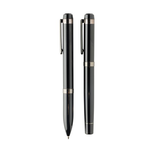 black Set de bolígrafos Swiss Peak OSLO acero inoxidable reciclado