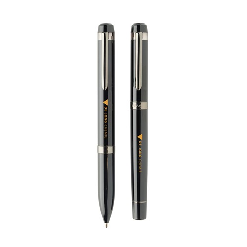 black Set de bolígrafos Swiss Peak OSLO acero inoxidable reciclado