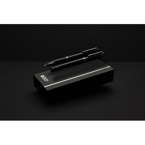 black Set de bolígrafos Swiss Peak OSLO acero inoxidable reciclado