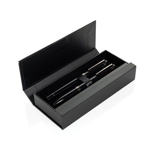 black Set de bolígrafos Swiss Peak OSLO acero inoxidable reciclado