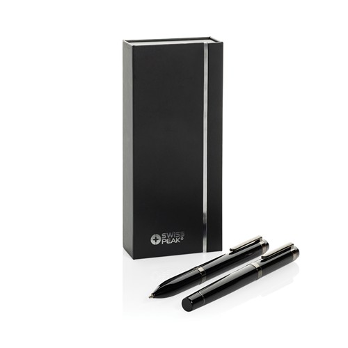 black Set de bolígrafos Swiss Peak OSLO acero inoxidable reciclado
