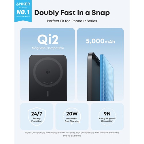 Powerbank 5000mAh 15W MagGo Qi 2.0 Anker Nano