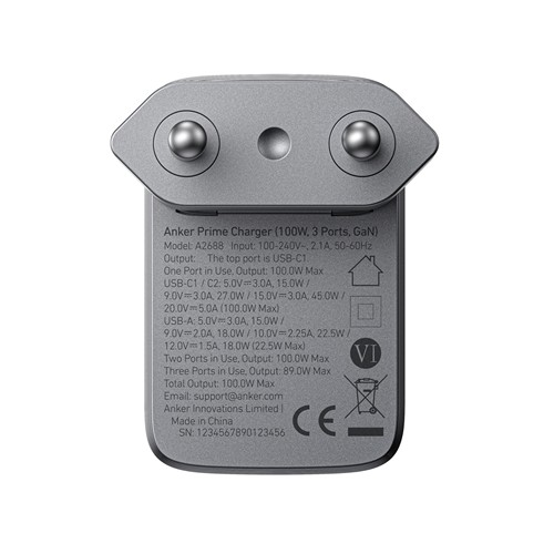 Chargeur 3 ports, GaN, 100W Anker Prime