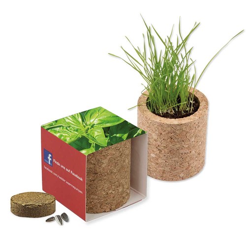 Plant-cork round with seeds - Basil
