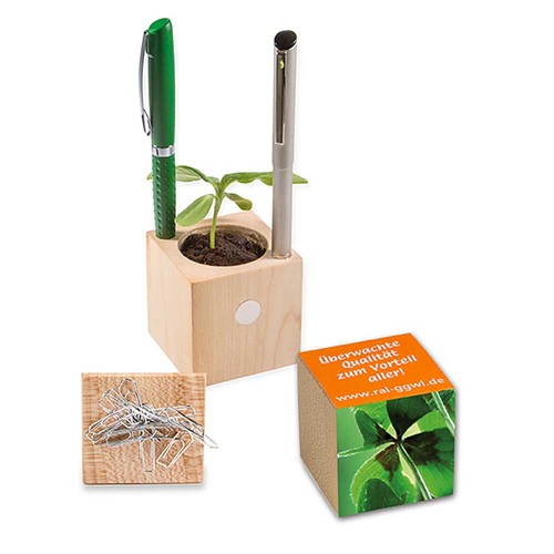 Plant-wood office with seeds - Four-leaf clover