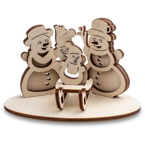3D wooden-puzzle card  - snowman family
