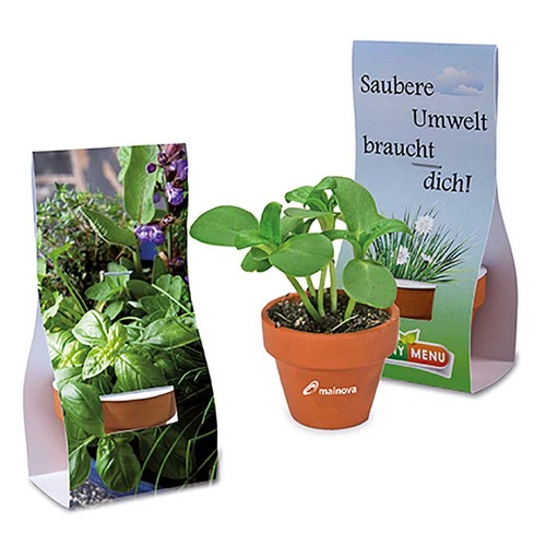 Mini logo-pot handover-packaging with seeds - Herb-mixture
