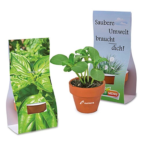 Mini logo-pot handover-packaging with seeds - Basil