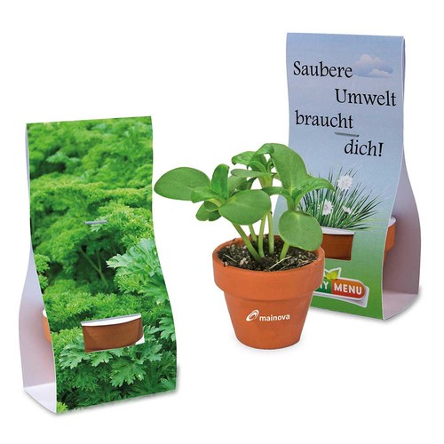 Mini logo-pot handover-packaging with seeds - Parsley