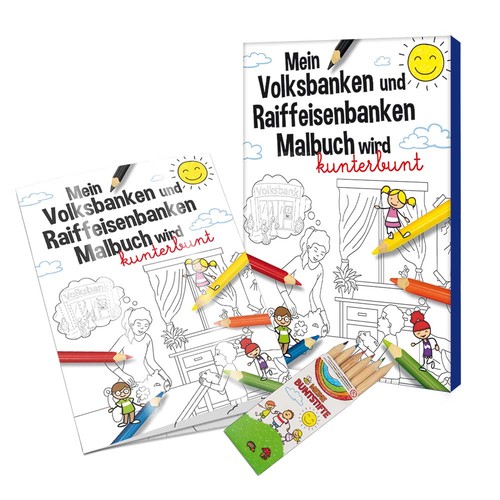 Colouring book / set A6 - Volksbanken&Raiffeisenbanken - Colouring book with individual front and back sides Colouring book / set A6 - Volksbanken&Raiffeisenbanken - Colouring book with individual front and back sides