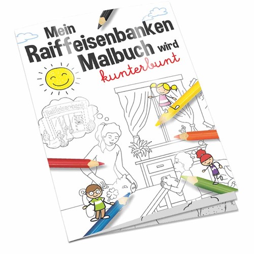 Colouring book / set A6 - Raiffeisenbanken - Colouring book with individual front and back sides Colouring book / set A6 - Raiffeisenbanken - Colouring book with individual front and back sides