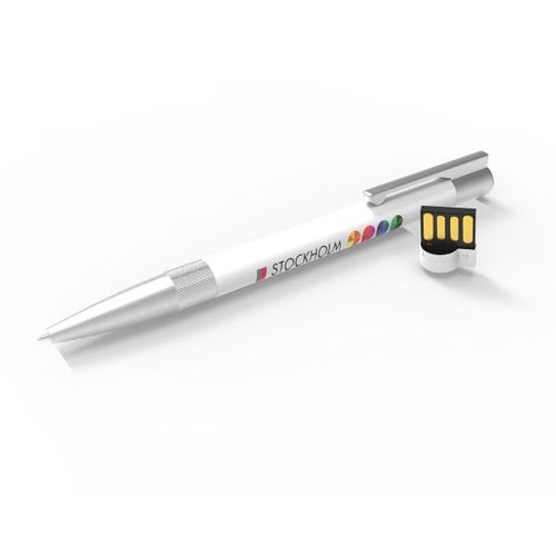 USB Pen Stockholm (Blanc, 16 Go 2.0, Pas de téléversement de données, Impression en quadrichromie côté droit)