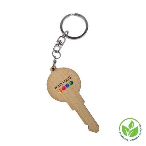 Key Ring Bamboo (Rond 32 mm, Impression en couleur ronde 32 mm, Porte-clés, Accessoire inclus)