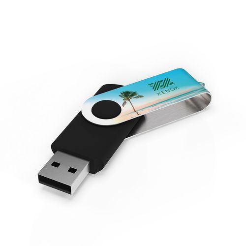 USB Stick Twister (Noir, 4 Go 2.0, Pas de téléversement de données, Impression maximale recto, Impression maximale verso)