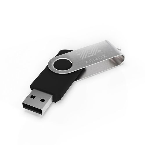 USB Stick Twister (Noir, 64 Go 2.0, Pas de téléversement de données, Gravure recto, Gravure verso)