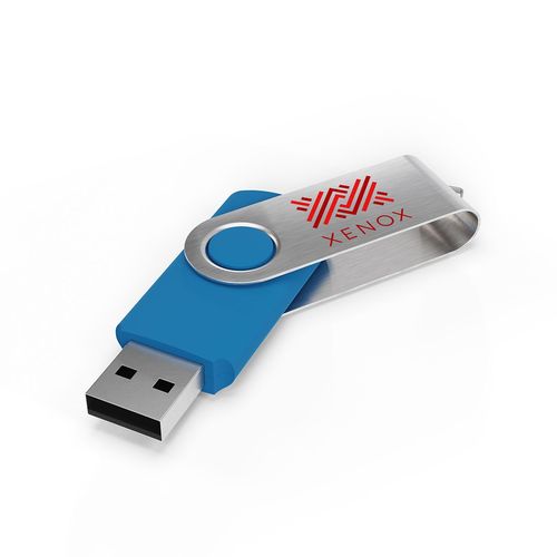 USB Stick Twister (Bleu, 64 Go 2.0, Pas de téléversement de données, Impression en quadrichromie recto, Impression en quadrichromie verso)