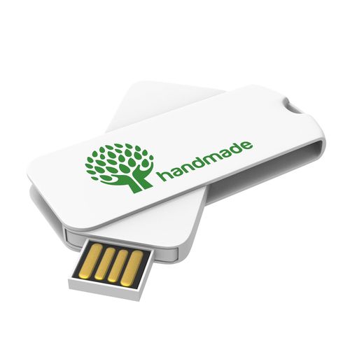 USB Stick Smart Twister Large (Blanc, 8 Go 2.0, Pas de téléversement de données, Impression en quadrichromie recto)