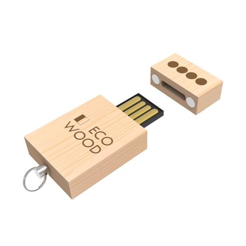 USB Stick Eco Wood (Brun, 128 Go 2.0, Pas de téléversement de données, Gravure recto)