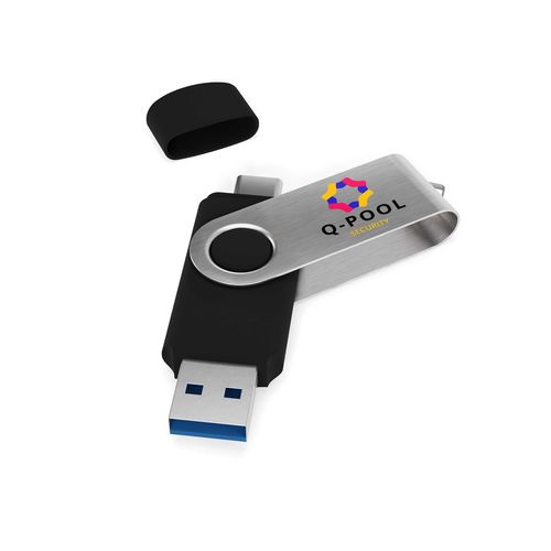 USB Stick Twister-C 3.0 Black (32 Go 3.0, Pas de téléversement de données, Impression en quadrichromie recto)