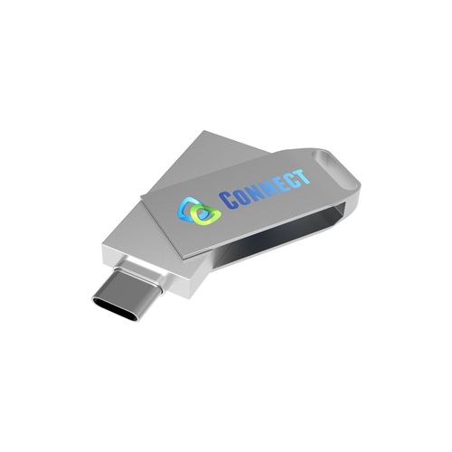 USB Stick Dual Twister-C 3.0 (Argent, 32 Go 3.0, Pas de téléversement de données, Gravure recto)