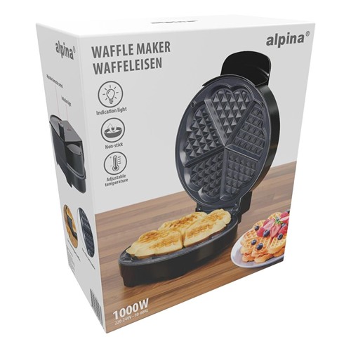 ALPINA Heart Shaped Waffle Maker 1000W - Noir
