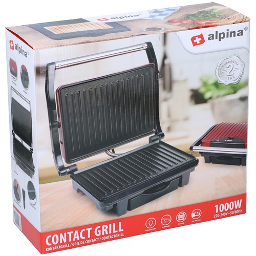 ALPINA Contact Grill 220-240V 1000W 27x17cm - Rouge