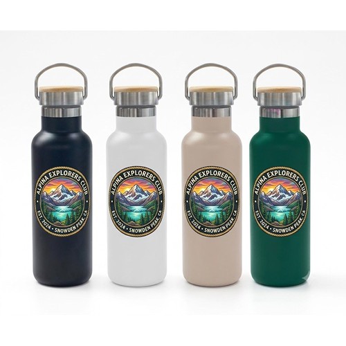 ALPINA Vacuum Bottle 500ml with Bamboo Lid - Black/White/Beige/Green